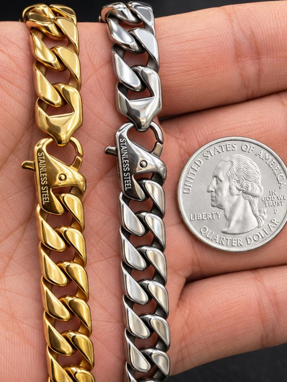 316L Stainless Steel 18k Gold Plated 10mm Square Cuban Link Chain Necklace 24”